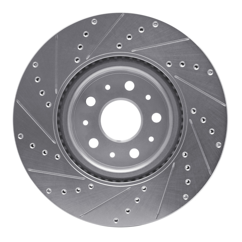 Cadillac CT5 Brake Rotor (1) - Front Right - R1 Concepts - Drilled & Slotted - Silver - `14-`25
